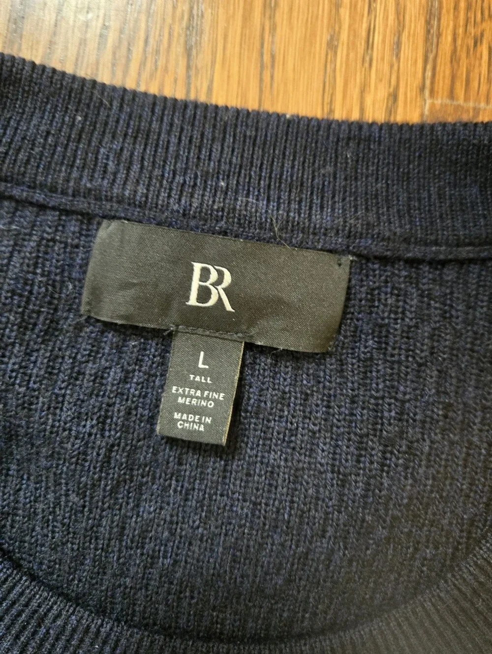 Banana Republic Navy Crewneck Textured Fine Merino Wool Knit Sweater Sz L - Tall